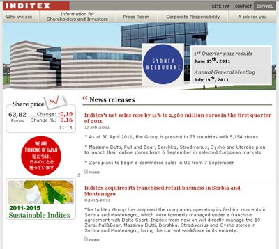 Сайт группы компаний Inditex