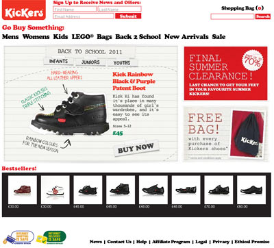 Сайт KicKers Англия - интернет-магазин