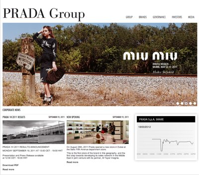 Страница бренда на сайте группы компаний Prada Group